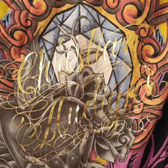 Christian Audigier Thin Cotton Logo Graphic Tunic Shirt Size S - Picture 11 of 11